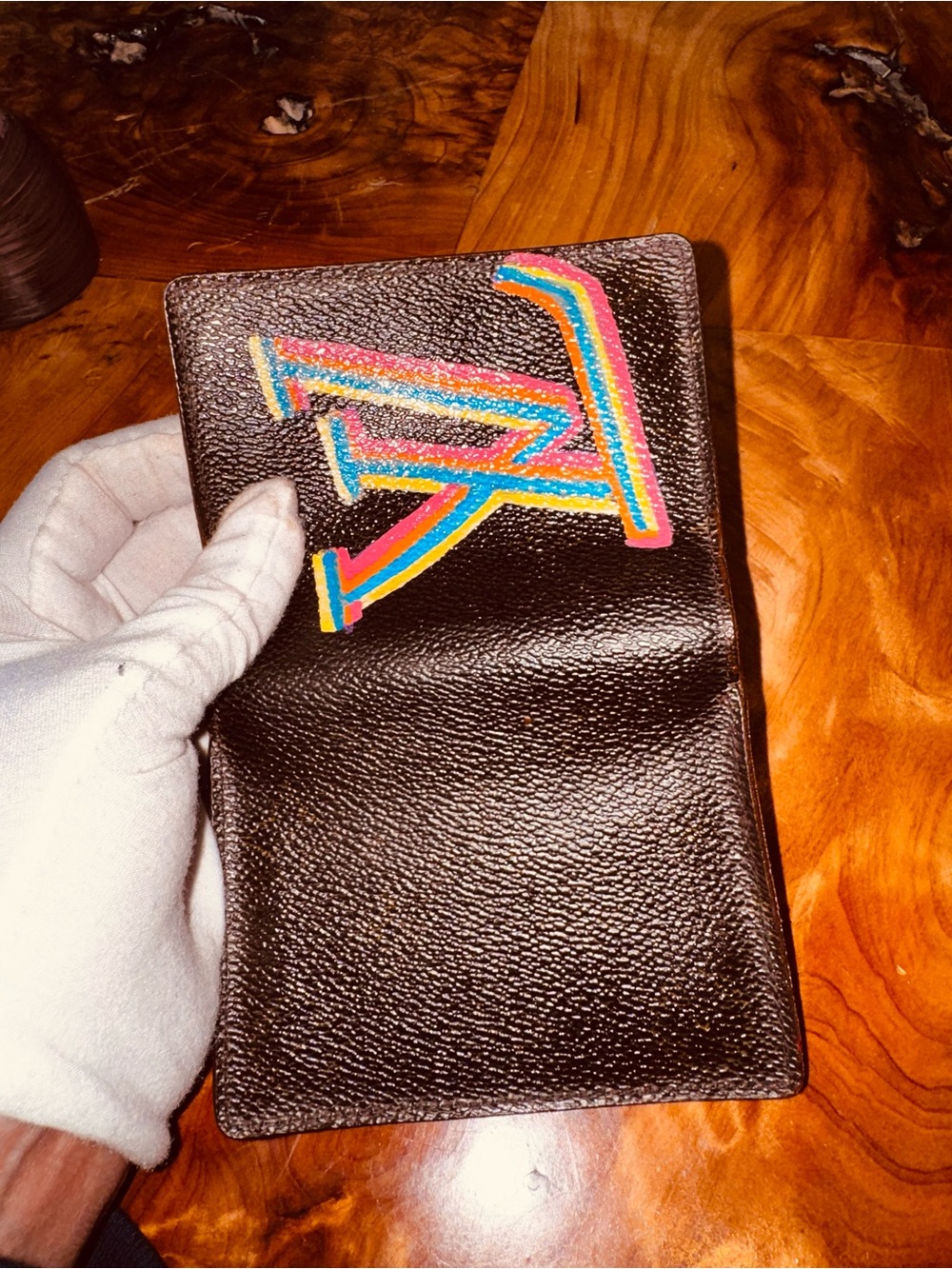 Louis Vuitton, multiple card holder, reinvented hand painted vintage wallet - Picture 7 of 14